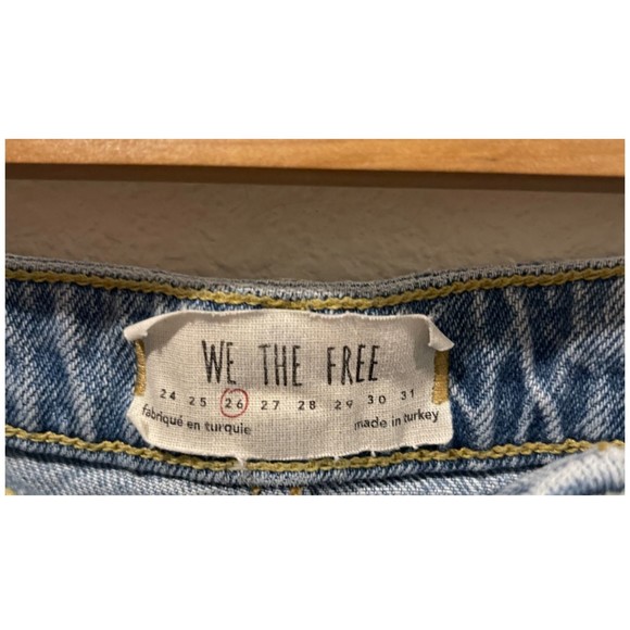 WE THE FREE Denim Distressed A-Line Mini Blue Skirt - Picture 3 of 5